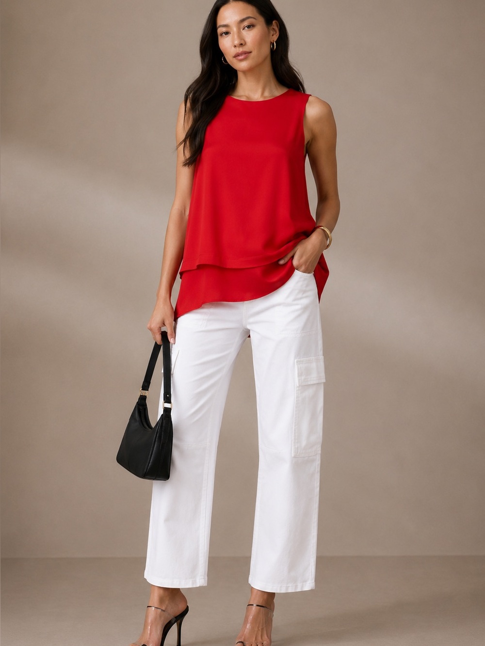 Rose & Olive Red Sleeveless Layered Top